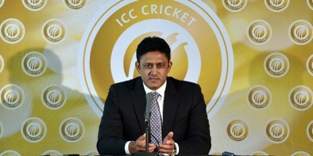 Former Indian captain Anil Kumble speaks to the media as he is inducted into the ICC Cricket Hall of Fame at the Melbourne Cricket Ground (MCG) on February 21, 2015. AFP PHOTO / Saeed KHAN--IMAGE RESTRICTED TO EDITORIAL USE - STRICTLY NO COMMERCIAL USE-- (Photo credit should read SAEED KHAN/AFP/Getty Images)