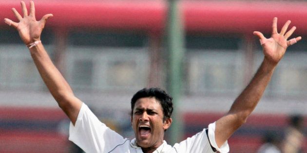 FILE- In this Aug. 1, 2008 file photo, former Indian cricketer Anil Kumble appeals for the dismissal of Sri Lankan batsman Malinda Warnapura, during the second day of the second test cricket match between India and Sri Lanka in Galle, Sri Lanka. Kumble on Thursday, June 23, 2016 has been named as the coach of India's men's cricket team for a one year term. (AP Photo/Gemunu Amarasinghe, File)