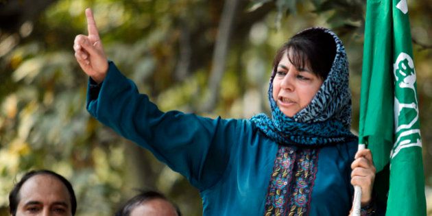 Mehbooba Mufti, president of People's Democratic Party (PDP), Kashmir's main opposition party, speaks after police stopped her protest march in Srinagar October 5, 2011. Indian police in Srinagar on Wednesday stopped a protest march of PDP led by its president Mufti to demand the resignation of Kashmir's chief minister Omar Abdullah over allegations of mass corruption by his government, Mufti said while addressing her supporters. REUTERS/Fayaz Kabli (INDIAN-ADMINISTERED KASHMIR - Tags: CIVIL UNREST POLITICS)