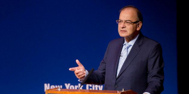 India's Minister of Finance Arun Jaitley speaks at the Asia Society, Monday, April 18, 2016, in New York. Jaitley spoke on the topic,