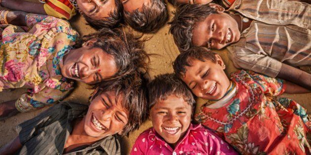 Group of Gypsy Indian children - desert village on Thar Desert, Rajasthan