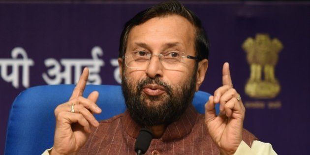Indian Minister of Environment, Forests and Climate Change, Prakash Javadekar speaks during a press conference in New Delhi on August 24, 2015. World governments will try to forge a new global accord to address climate change at a UN climate conference in Paris from November 30 - December 11, 2015 with both developed and developing countries committing to cutting greenhouse gas emissions. AFP PHOTO / SAJJAD HUSSAIN (Photo credit should read SAJJAD HUSSAIN/AFP/Getty Images)