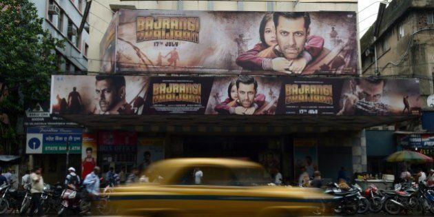 Posters for recently-released film 'Bajrangi Bhaijaan' staring Bollywood actor Salman Khan are seen in Kolkata on July 27, 2015. Khan retracted comments urging India's top court on July 26 to spare the life of a convicted bomb plotter due to be hanged this week, after his appeal sparked uproar. AFP PHOTO/ Dibyangshu Sarkar (Photo credit should read DIBYANGSHU SARKAR/AFP/Getty Images)