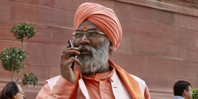 NEW DELHI, INDIA - DECEMBER 1: BJP MP Sakshi Maharaj during the winter session of Parliament on December 1, 2015 in New Delhi, India. Today's Parliament adjourned over the debate on intolerance in the Lok Sabha. In the Lok Sabha, Rahul Gandhi tore into the government as he listed examples of alleged intolerance. (Photo by Sanjeev Verma/Hindustan Times via Getty Images)