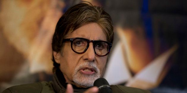 Indian actor Amitabh Bachchan speaks during a press conference to promote the movie