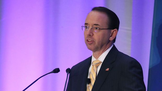 NATIONAL HARBOR, MD - NOVEMBER 29:  Deputy Attorney General Rod Rosenstein speaks during The American Conference Institute's 35th International Conference on the Foreign Corrupt Practices Act., on November 29, 20018 in National Harbor, Maryland.  (Photo by Mark Wilson/Getty Images)