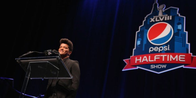 NEW YORK, NY - JANUARY 30: Bruno Mars attends the Pepsi Super Bowl XLVIII Halftime Show Press Conference at Rose Theater, Jazz at Lincoln Center on January 30, 2014 in New York City. (Photo by Al Pereira/FilmMagic)