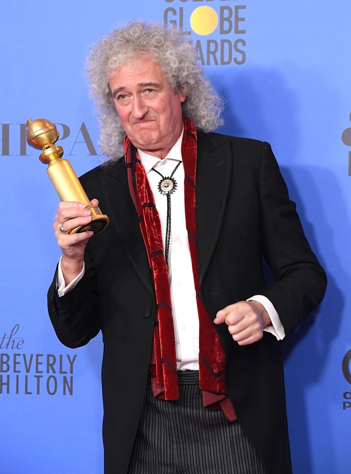 Brian May in the press room at the Golden Globes