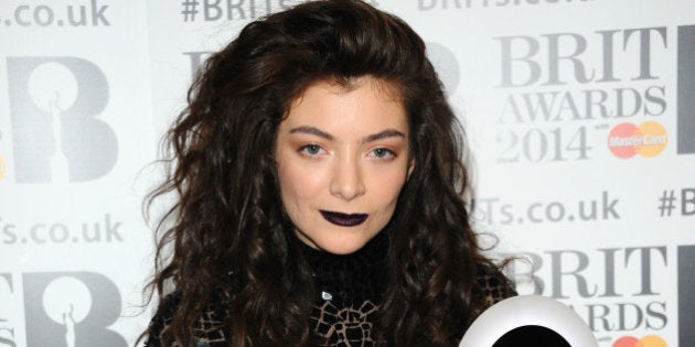 LONDON, ENGLAND - FEBRUARY 19: Lorde, winner of the International Female Solo Artist award, poses in the winners room at The BRIT Awards 2014 at 02 Arena on February 19, 2014 in London, England. (Photo by Anthony Harvey/Getty Images)