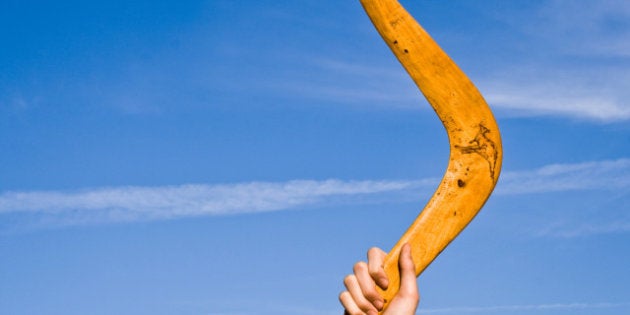 Boomerang in front of a blue sky