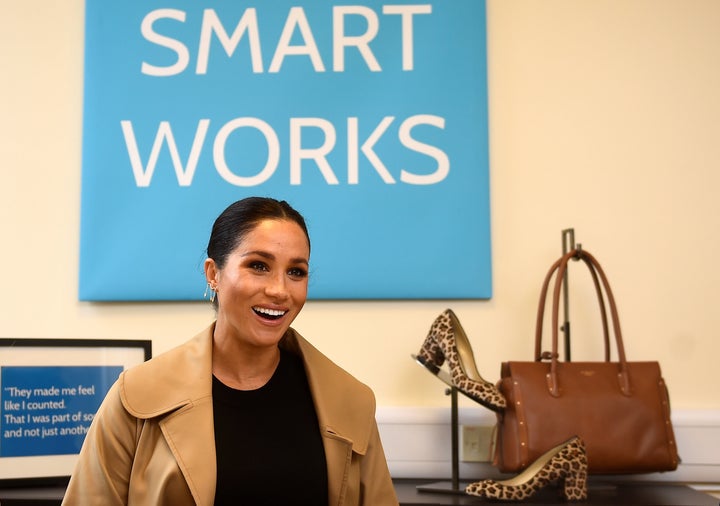 Meghan, the Duchess of Sussex, smiles during her visit at Smart Works charity in West London on Jan. 10. 