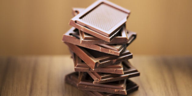 Close up of stack of chocolate squares