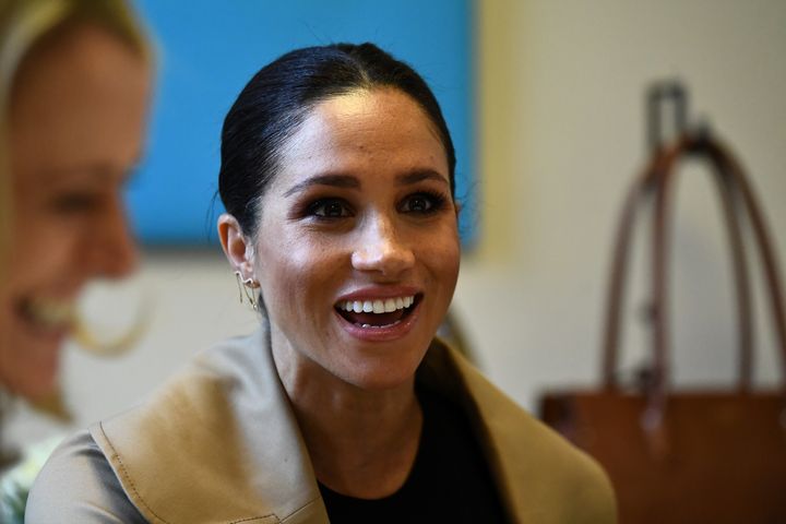 Meghan, the Duchess of Sussex, smiles during her visit at Smart Works charity in West London, Britain, Jan. 10. 