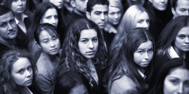 Crowd of business people, close-up, portrait (toned B&W)