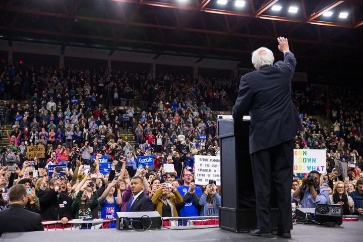 Onetime presidential hopeful Sen. Bernie Sanders speaks at a rally in Binghamton, New York, on April 11, 2016.