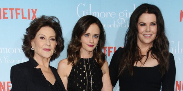 LOS ANGELES, CA - NOVEMBER 18: (L-R) Actresses Kelly Bishop, Alexis Bledel and Lauren Graham attend the premiere of 'Gilmore Girls: A Year in the Life' at Regency Bruin Theatre on November 18, 2016 in Los Angeles, California. (Photo by Jason LaVeris/FilmMagic)