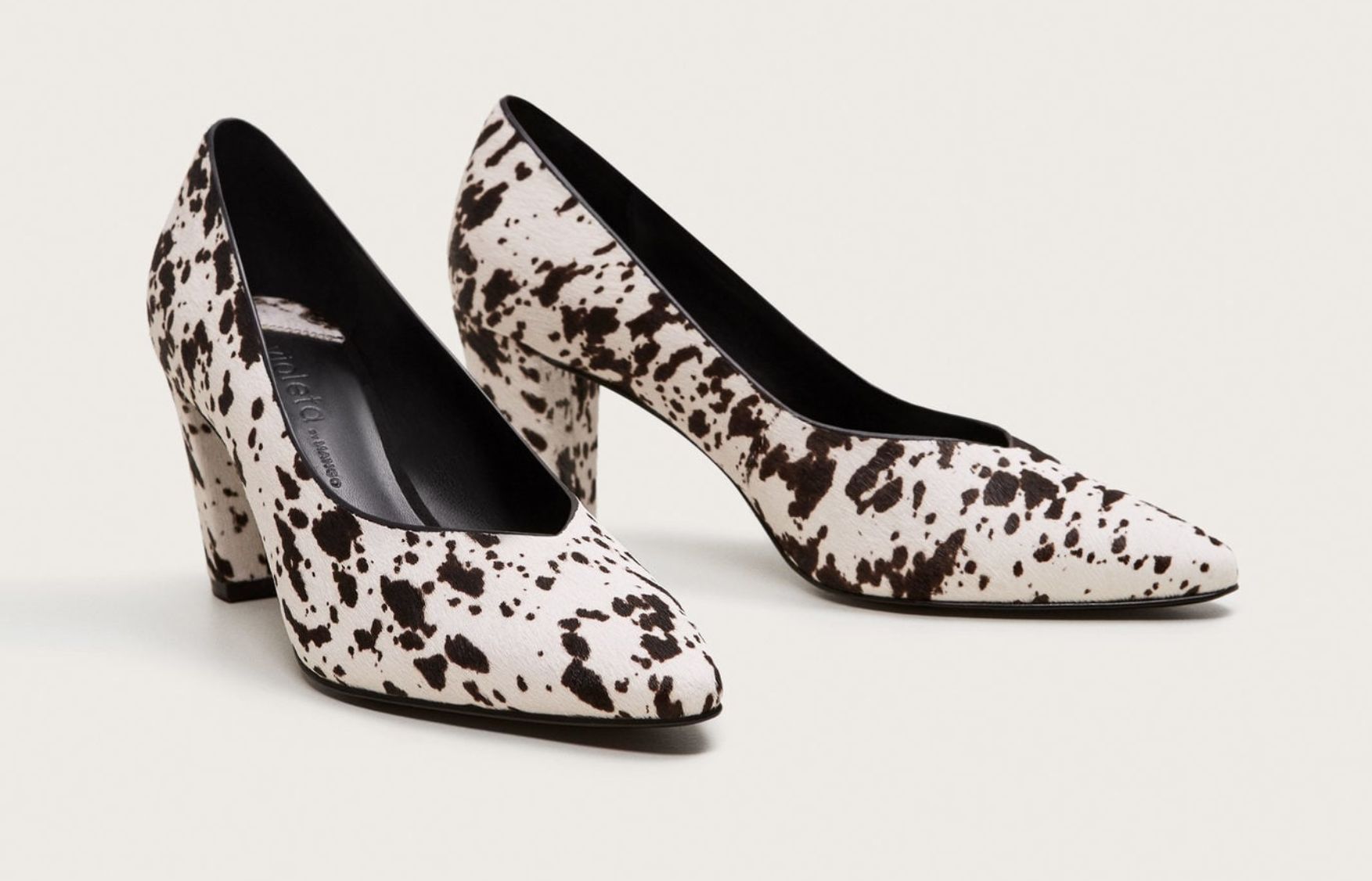 black and white animal print heels