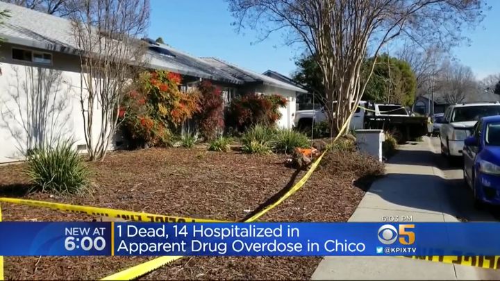 Authorities in Chico, California, said drug overdoses at this home are believed to have killed one person and hospitalized 12 others.