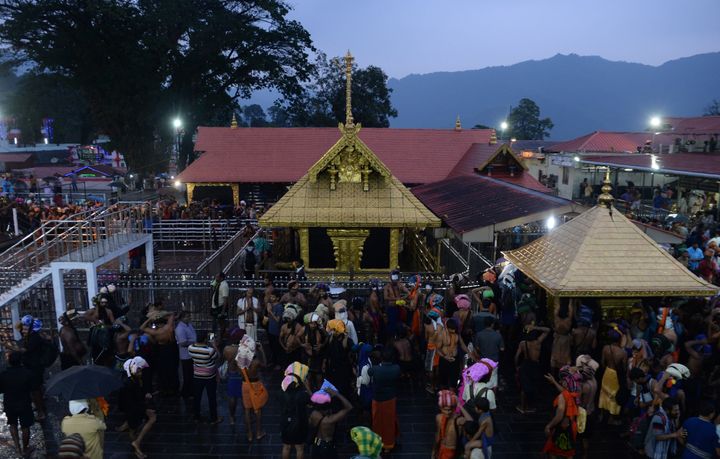 Devotees at the Lord Ayyappa temple in Sabarimala in Kerala on November 16, 2018.