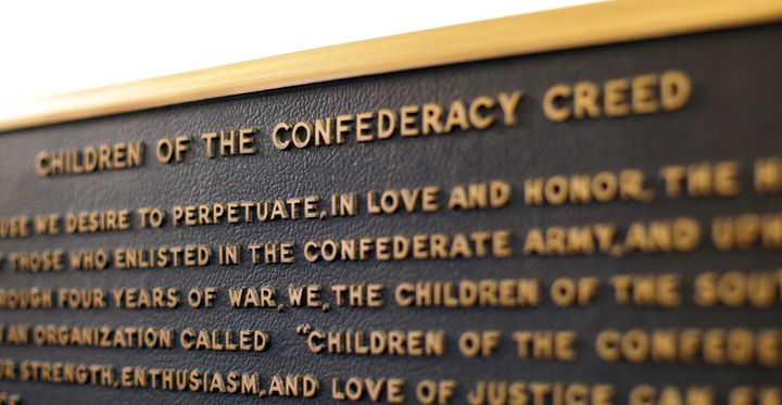 This 2017 file photo shows the Children of the Confederacy Creed plaque at the Capitol in Austin, Texas.