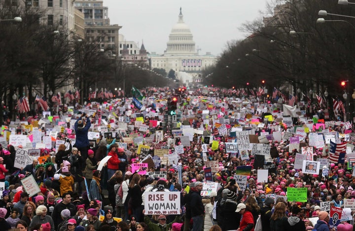 The Women’s March gathers in Washington, D.C., on Jan. 21, 2017, the day after President Trump’s inauguration.