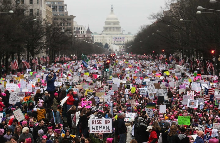 The Women’s March gathers in Washington, D.C., on Jan. 21, 2017, the day after President Trump’s inauguration. 