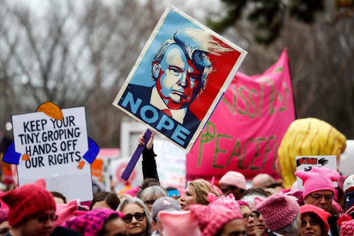 Protesters gather beside the stage at the Women’s March on Washington on Jan. 21, 2017.