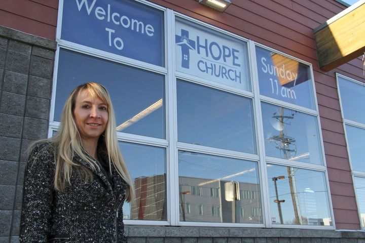 Denise Harle, an attorney with the Christian law firm Alliance Defending Freedom, poses for a photo outside the Hope Center women's shelter in downtown Anchorage, Alaska, on Nov. 1, 2018.