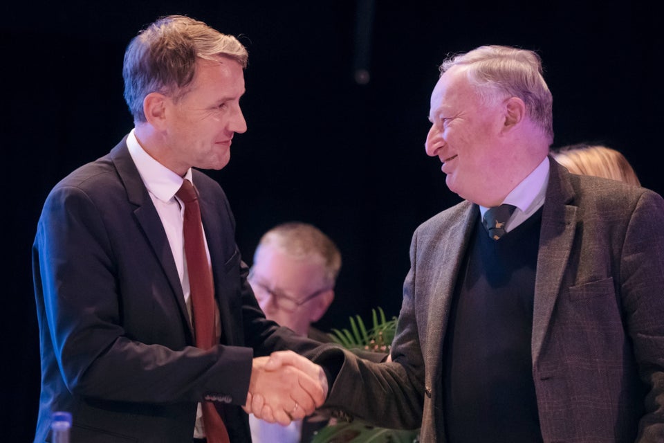 Björn Höcke schüttelt AfD-Chef Alexander Gauland die Hand. Gauland kritisierte Höcke zuletzt, weil er der AfD Angst vor dem Verfassungsschutz und