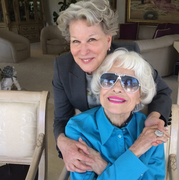 Carol Channing with fellow Broadway icon Bette Midler during a recent visit at Channing's home in Rancho Mirage, California.