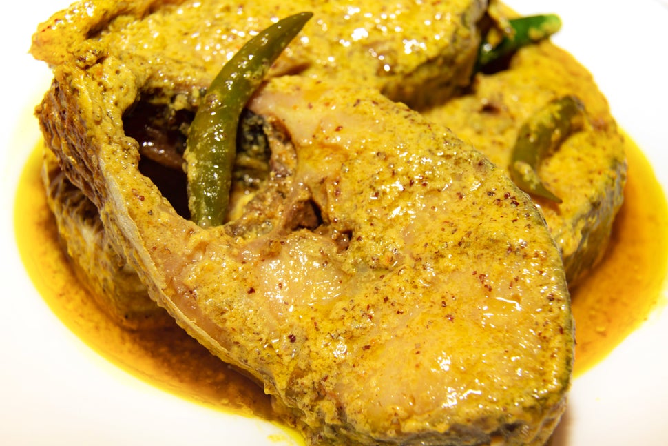 A Hilsa preparation in mustard gravy.