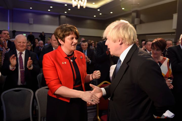 DUP leader Arlene Foster and Tory ex-Foreign Secretary Boris Johnson oppose the deal