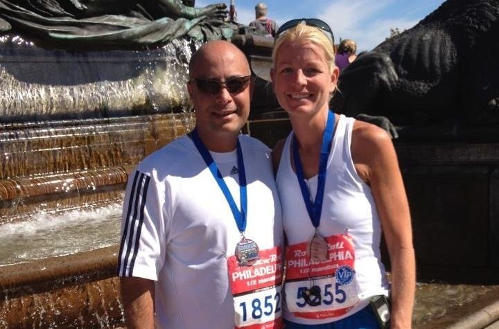Dr. Perre with his wife Stacy after the Philadelphia Rock 'n' Roll half marathon in 2015.
