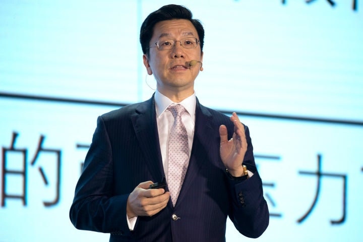 Kai-Fu Lee, CEO of Sinovation Ventures and the former head of Google China, gives a presentation in Beijing on April 27, 2017.