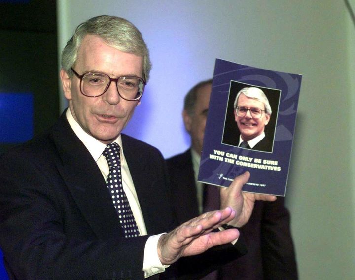 John Major with a Tory Party manifesto 