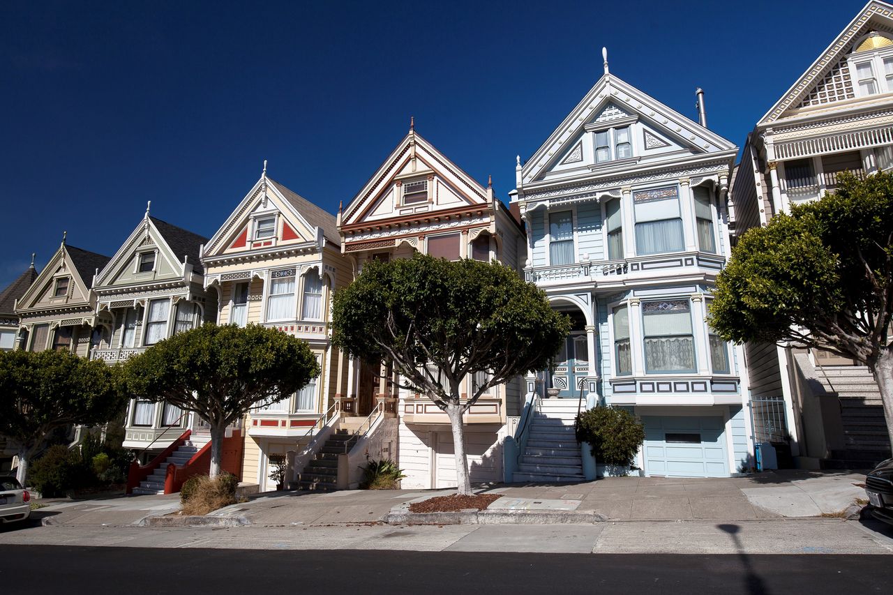 The Victorian houses known as the Painted Ladies in San Francisco. Assuming a household spends no more than 30 percent of its income on rent, it would need to make $180,000 a year to afford the median rent in the city.
