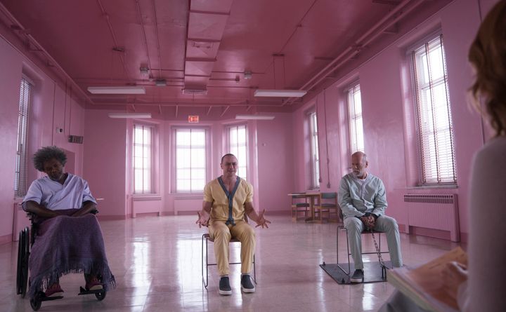 Samuel L. Jackson, James McAvoy and Bruce Willis in "Glass."