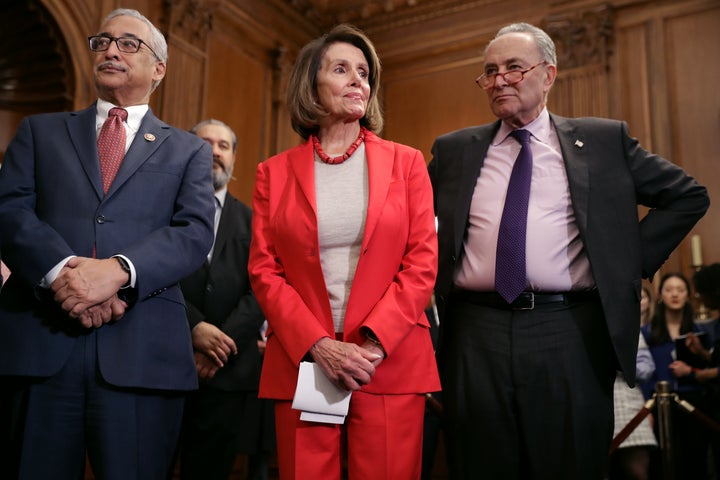 House Democrats, led by Speaker Nancy Pelosi (center), hope to pass a minimum wage bill now that they have a majority. Howeve