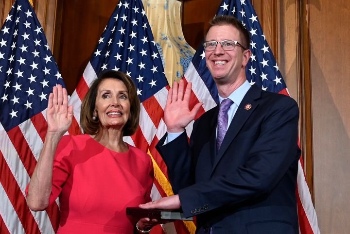Rep. Derek Kilmer (D-Wash.), at a ceremonial swearing-in on Jan. 3 with House Speaker Nancy Pelosi, will chair the new Select Committee to Modernize Congress.