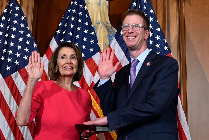 Rep. Derek Kilmer (D-Wash.), at a ceremonial swearing-in on Jan. 3 with House Speaker Nancy Pelosi, will chair the new Select
