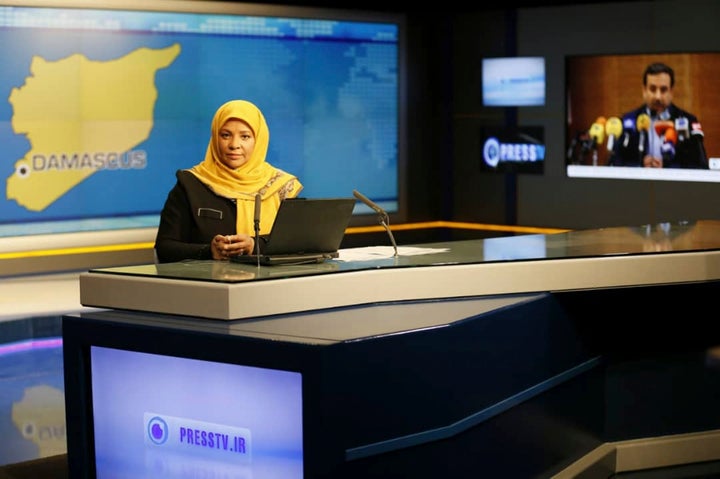 Marzieh Hashemi presents at the studio in Tehran, Iran.