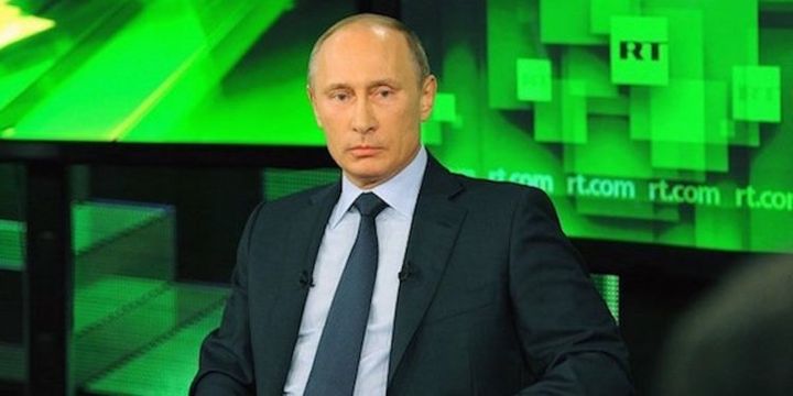Vladimir Putin appearing on RT.