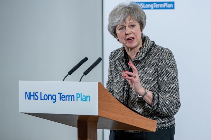 Theresa May announcing the NHS long term plan earlier this month 