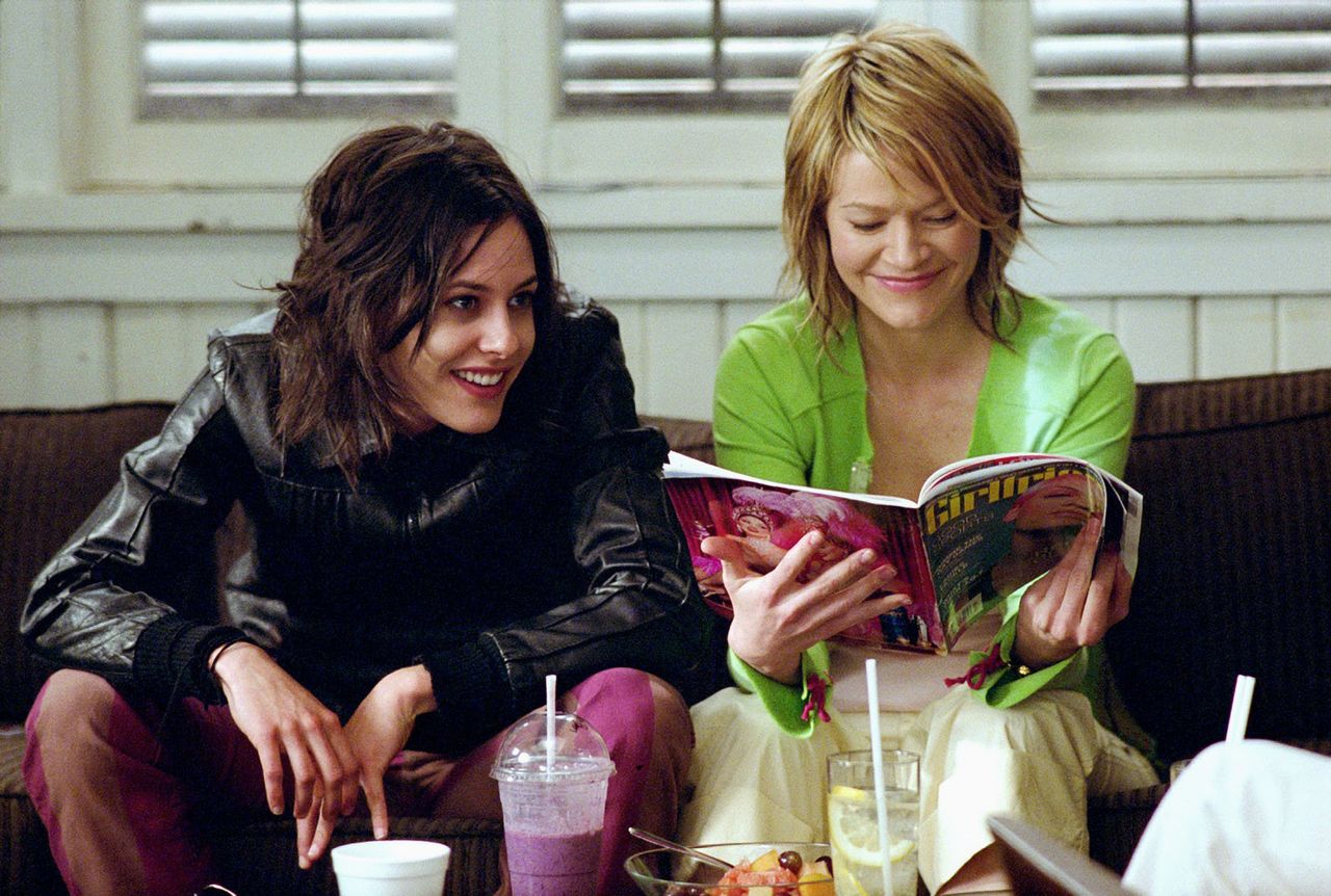 Heartthrob Shane McCutcheon, portrayed by Katherine Moennig, drinks smoothies with bicon Alice Pieszecki, portrayed by Leisha Hailey. They're likely at café-venue and lesbian safe space "The Planet."