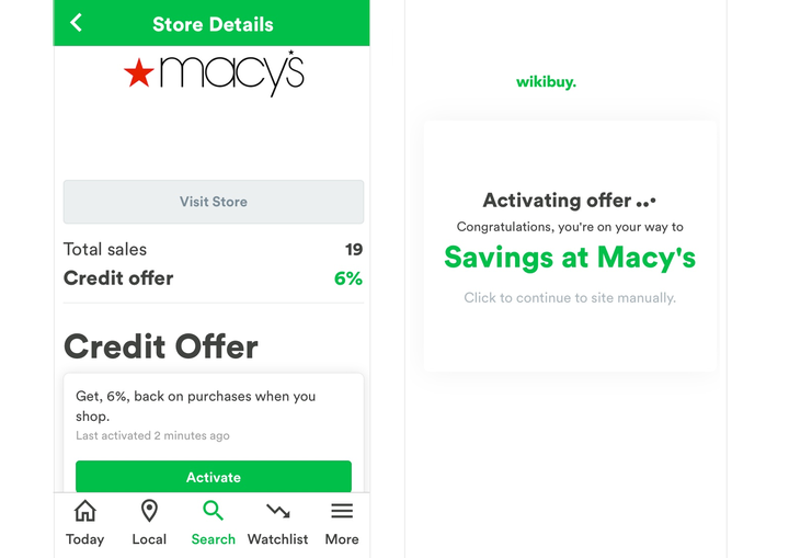 Activate discounts and cash back offers directly through the Wikibuy app.