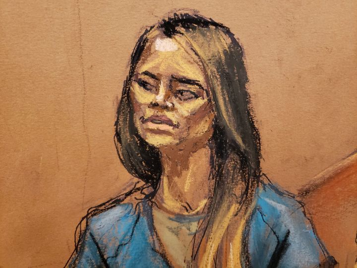 Lucero Guadalupe Sanchez Lopez testifies in a courtroom sketch in Brooklyn federal court 