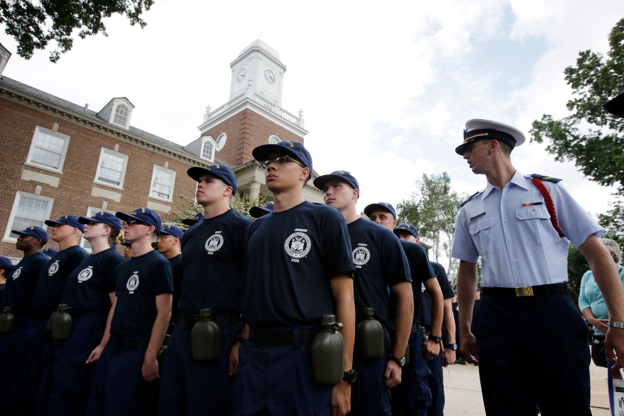 Coast Guard cadets at the U.S. Coast Guard Academy in New London, Connecticut.