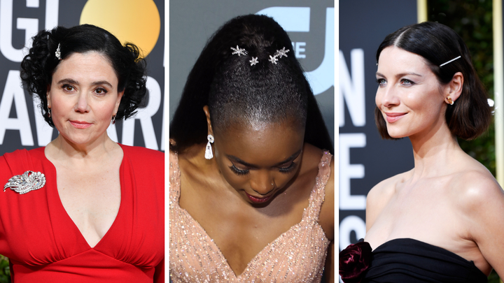 From left: Alex Borstein, Kiki Layne and Caitriona Balfe wearing hair clips on the red carpet.