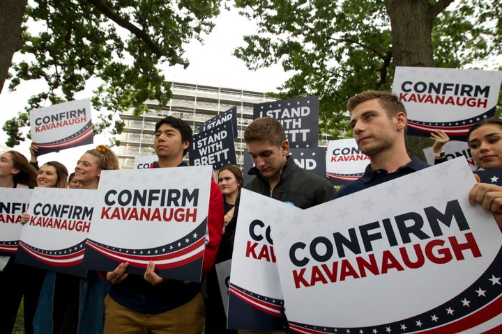 Liberty University students demonstrate in Washington on Sept. 27, 2018, in support of then–Supreme Court nominee Brett Kavanaugh amid allegations that he sexually assaulted Christine Blasey Ford decades earlier.