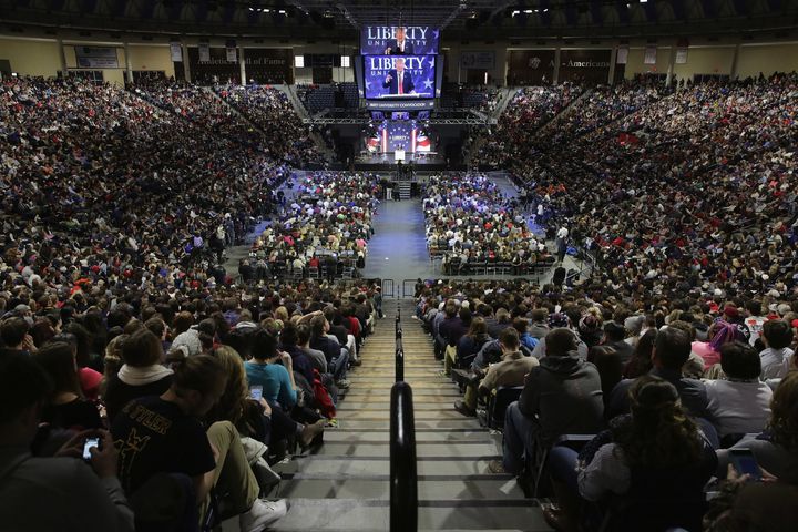 Then-candidate Trump speaks at a Liberty University convocation in January 2016.